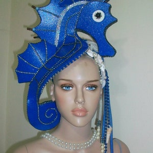 SeaHorse Blue, Burning man, Animalia 2023, Halloween costume, Kentucky Derby, Theatrical Costumes, , Mermaid Headdress image 8