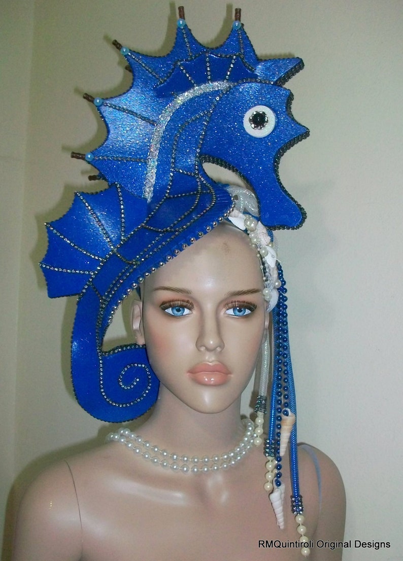 SeaHorse Blue, Burning man, Animalia 2023, Halloween costume, Kentucky Derby, Theatrical Costumes, , Mermaid Headdress image 8