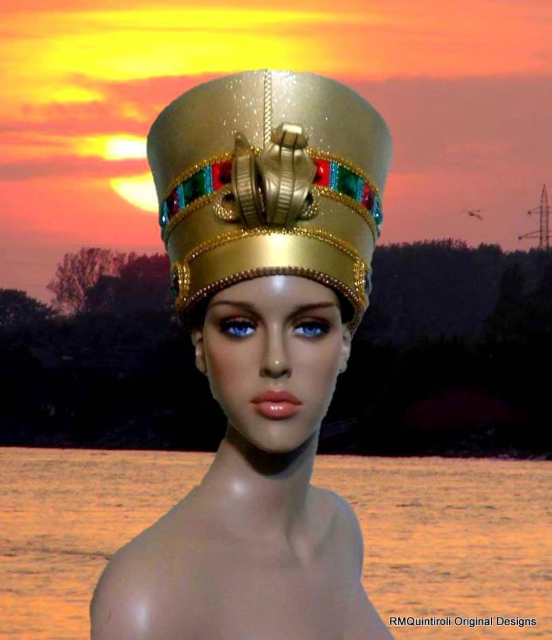Nefertiti Gold, Egyptian Crown Gold, Halloween Costume, Fantasy