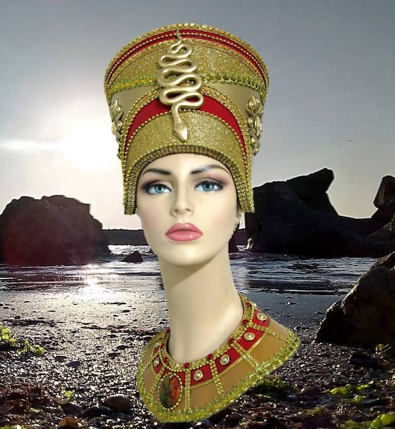 Nefertiti Gold Fantasy Headdress, Egyptian Crown, Burning Man