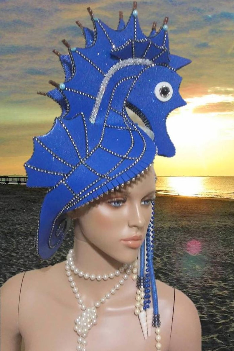 SeaHorse Blue, Burning man, Animalia 2023, Halloween costume, Kentucky Derby, Theatrical Costumes, , Mermaid Headdress image 2