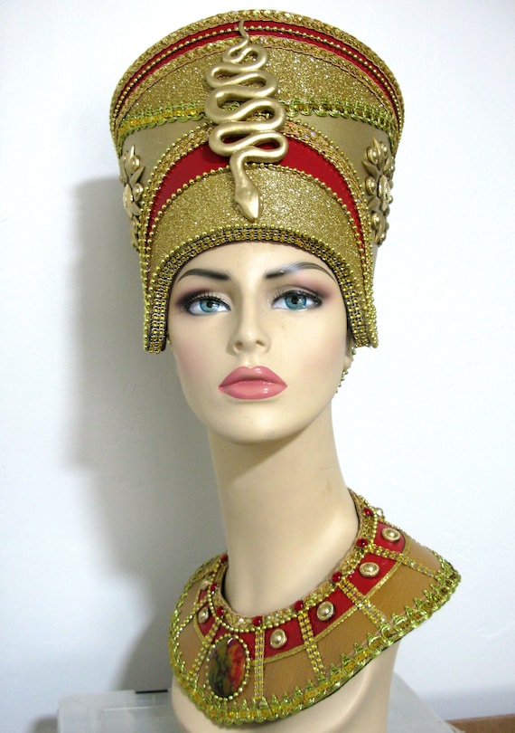 Nefertiti Gold Fantasy Headdress, Egyptian Crown, Burning Man