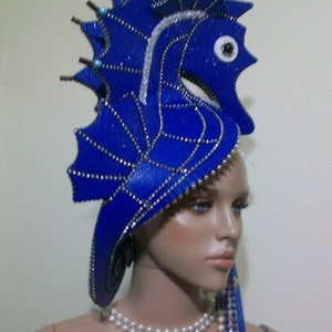 SeaHorse Blue, Burning man, Animalia 2023, Halloween costume, Kentucky Derby, Theatrical Costumes, , Mermaid Headdress image 5