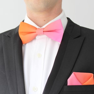 Orange and Pink Ombre Fade Bowtie Set - Elegant Coral Bowties | Colour Fade | Men&#39;s Bowtie | Serene Orange and Pink Wedding Bowtie | Prom