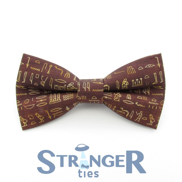 Egyptian Gold Hieroglyphics Themed Bowtie - Mens | Formal | Unusual Bowties | Fun | Cruise | Wedding | Egypt | Set | History |