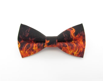 Fire Bowtie & Faux Pocket Square - Orange Flames | Fire Element | Burning Inferno Bowtie | Halloween Bowtie | Cooking | Mens Bowties |