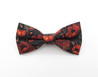 Red Poppy Bowtie - Wild Poppy Pattern Bowties | Black and Red | Spring Bowtie | Summer Wedding | Elegant Bowtie |