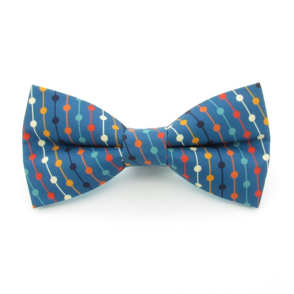 Colourful Blue Patterned Bowtie & Cufflinks - Dotty Pattern | Yellow, Red, Orange and Blue Mens Bowtie | Wedding Bowtie | Cruise Formal |