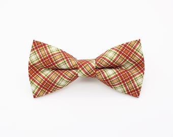 Autumn Tartan Bow Tie - Rust Orange & Olive Green Plaid Bowtie | Fall Wedding Accessory | Rustic Groom | Gift for Him
