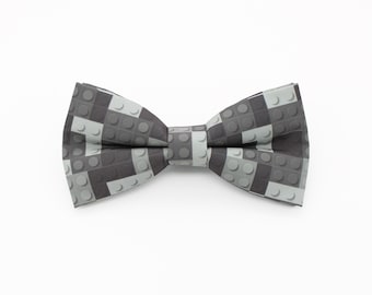 Brick Block Print Bowtie Set - Grey Building Toy Lover Gift for Him | Handmade Construction Block Bow Tie | Nerdy Gamer Accessory