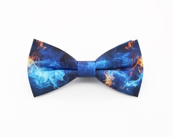 Blue Fire Bowtie - Electric Flame Statement Gift | Handmade Fire and Ice Bow Tie | Bold Fantasy Accessory | Unique Festival Style