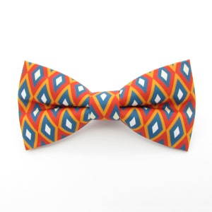 Diamond Patterned Vibrant Orange and Blue Bowtie Set - Men&#39;s Bowtie | Vibrant Bowtie | Wedding Bowtie