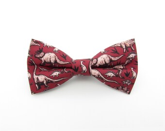 Red Dinosaur Bowtie Set - Fossil Pattern | Red Burgundy Dinosaurs | Mens Bowtie | Boys Bowties | Prehistoric Cufflinks | T-rex | Baby Bowtie