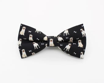 Pug Bowtie - Black Dog Print Bowtie | Dog Lover Gift | Pet-Themed Accessory | Pug Patterned Formalwear