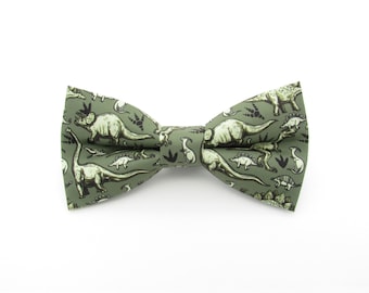 Green Dinosaur Bowtie Set - Fossil Pattern | Green Dinosaurs | Mens Bowties | Prehistoric Bowties | T-rex | Baby Bowtie | Eucalyptus
