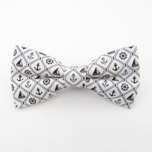 White and Black Nautical Print Bowtie Set - Anchors Pattern Bowtie | Sailor Cufflink | Cruise Bow tie | Mens Bowties | Boys Bowties |