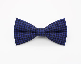 Royal Blue Houndstooth Bowtie - Classic Check Wedding Accessory | Handmade Dogtooth Bow Tie | Modern Formal Style | Groom Gift