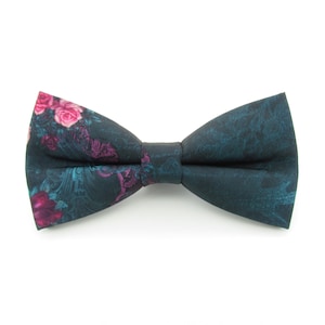 Gothic Floral Fantasy Bowtie - Blue and Pink Elegant Bowtie | Gothic Grunge Wedding | Wedding Bowtie | Dark Mens Bowtie | Magenta |