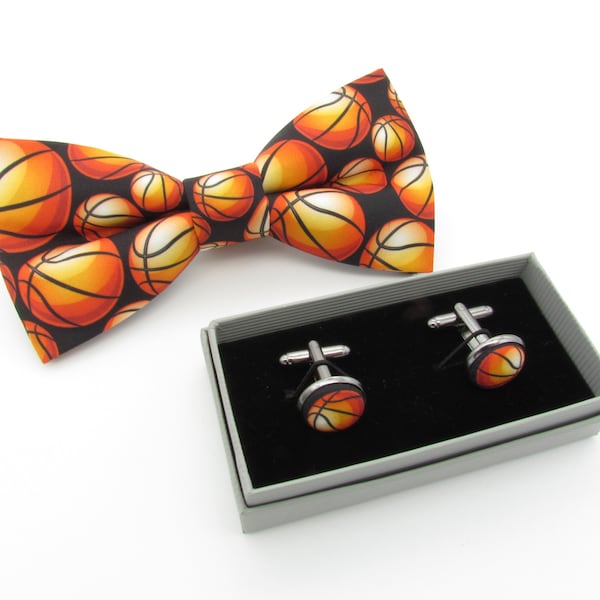 Basketball Bowtie & Cufflinks - Sports Bowtie | Orange and Black Ball | Basketball Player | NBA | Boys bowties | Cruise Bowtie | Mens Bowtie