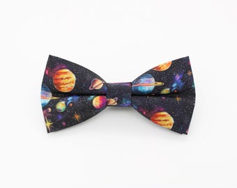 Galaxy Planet Bowtie - Handmade Space Print Bow Tie | Solar System Wedding Accessory | Astronomy Gift | Cosmic Style