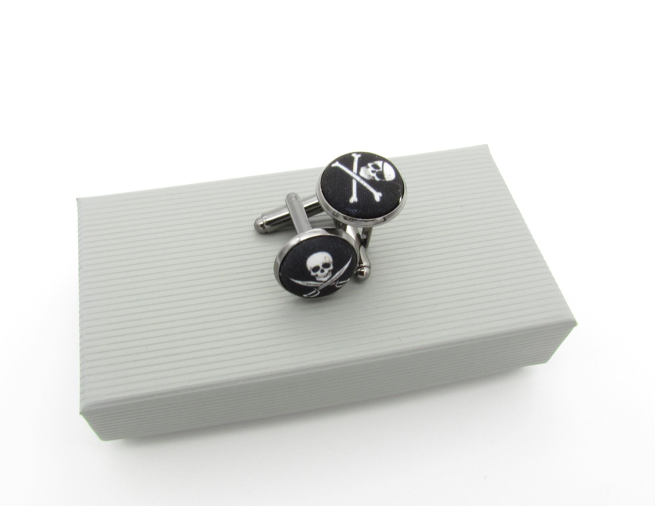 Jolly Rodger Cufflinks - Skull and Crossbones Fabric Cufflinks
