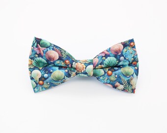 Seashell Ocean Bowtie - Coastal Sea Life Gift | Handmade Shell Pattern Bow Tie | Beach Wedding Accessory | Nautical Summer Style