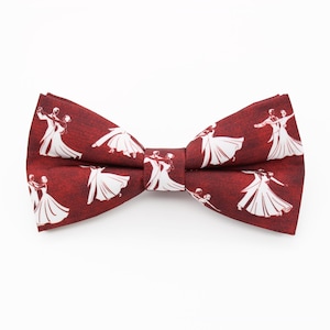 Ballroom Dance Print Bowtie - Burgundy Dancer Gift for Him | Handmade Formal Dance Bow Tie | Elegant Waltz Accessory | Romantic Performance