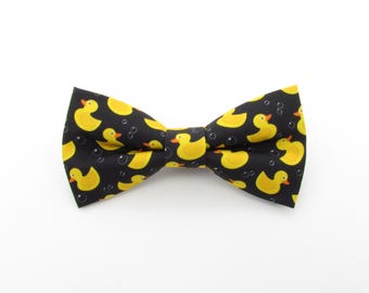 Rubber Duck Patterned Bowtie Set - Yellow Ducks on Black Background | Bubble Bowtie | Baby Bowtie | Yellow and Black Bowtie | Child Bowties