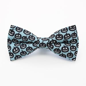 Halloween Pumpkin Bow Tie - Blue & Black Jack O Lantern Print | Spooky Bowtie | Halloween Party Gift for Him