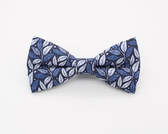 Blue Leaf Print Bowtie - Navy Botanical Nature Gift | Handmade Floral Leaf Bow Tie | Modern Woodland Accessory | Elegant Wedding Style