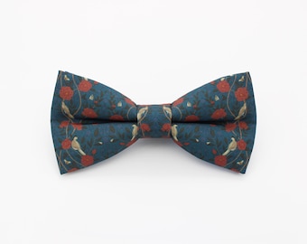 Nœud Papillon De Mariage Fait Main Style Vintage Années 70 - Floral Bleu Marine/orange - OOAK Neuf