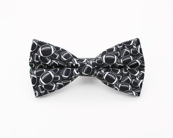 American Football Bowtie - Black & White Football Print | Handmade Sports Bow Tie | Football Fan Gift | Game Day Accessory