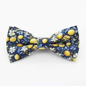 Navy Lemon Print Bowtie - Fruit Themed Formal | Summer Wedding Bowtie | Men's Bowties | Quirky Bowtie | Citrus Print