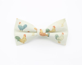 Cream Chicken Print Bowtie - Farmyard Rooster Gift | Handmade Hen & Cockerel Bow Tie | Country Wedding Accessory | Rustic Style