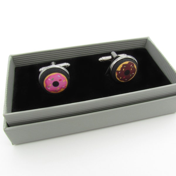 Iced Donut Cufflinks - Pink Donut & Chocolate Donut Cufflink | Fun Cufflinks | Donut Formalwear | Wedding Cufflinks | Fabric Cufflinks |