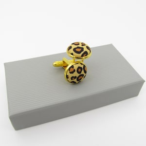 Leopard Print Patterned Cufflinks - Animal Print Cufflinks | Wedding Cufflinks | Fabric Cufflinks | Beige and Black | Cheetah Cufflinks |