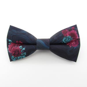 Teal and Burgundy Rose Bowtie - Dark Roses Wedding | Gothic Floral Bowtie | Wedding Bowtie | Dark Men&#39;s Bowtie | Elegant Bowtie | Magenta