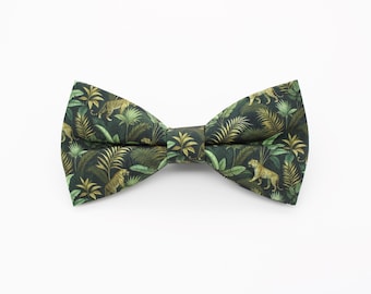 Tiger Jungle Bowtie - Tropical Safari Wildlife Gift | Green Handmade Botanical Bow Tie | Exotic Animal Print Accessory