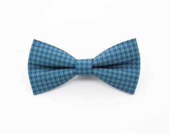 Blue Teal Houndstooth Bowtie - Classic Wedding Attire | Handmade Blue Check Bow Tie | Timeless Gentleman Vintage Inspired Formalwear