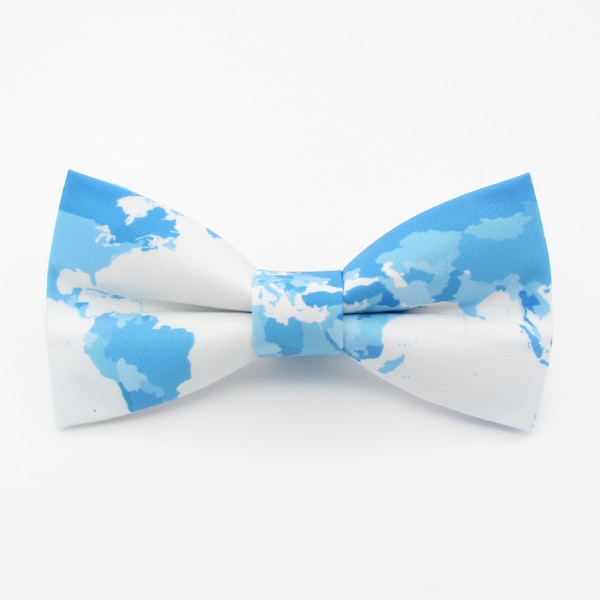 Blue Earth Bowtie Set - Atlas | World Map Bowtie | Mens Bowties | Cruise Formal Attire | Geographic Bowtie | World Cufflinks |