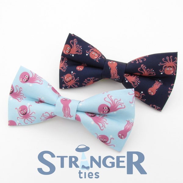 Octopus Bowtie - Blue Cartoon Octopus Bowties | Squid Pattern | Blue and Pink Cute Bowtie | Under the Sea | Mens Bowtie |