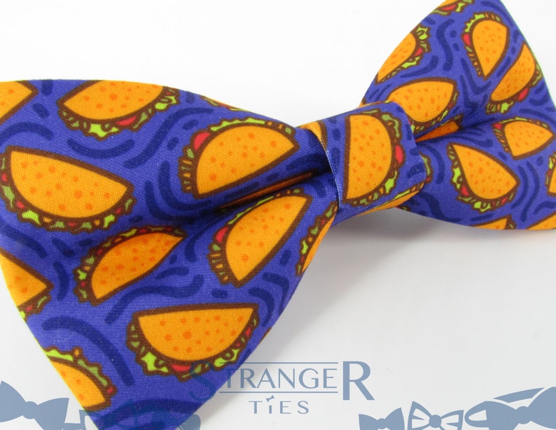Mexican Fast Food Pattern Boys Bowties Taco Bowtie Hard Shell Taco Truck Mens Blue Bowtie Fiesta Party Unusual Bowties |