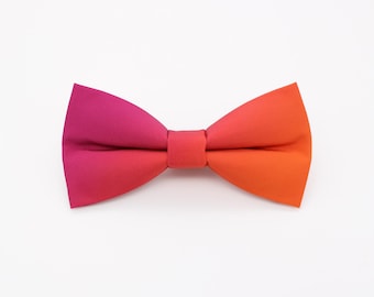 Berry Pink to Coral Orange Ombre Bowtie - Handmade Gradient Bow Tie | Bold Sunset Wedding Accessory | Modern Statement Style