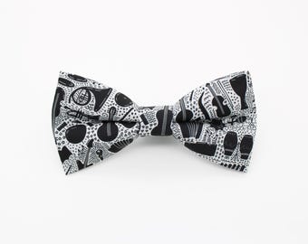 Music Instrument Bowtie - Black & White Guitar Print Gift | Handmade Musician Bow Tie | Band Wedding Accessory | Music Lover Style