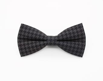 Charcoal Houndstooth Bowtie - Modern Monochrome Wedding Bow Tie | Classic Formal Accessory | Timeless Gentleman Style