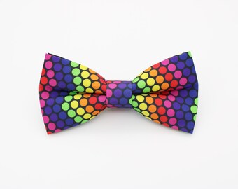 Rainbow Circle Pattern Bowtie - Geometric Circular Wave | Pride Bowties | Mans Formalwear | Brightly Coloured Polka Dot