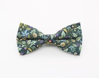Botanical Forest Bowtie - Green Floral Cottagecore Gift | Handmade Woodland Bow Tie | Vintage Nature Inspired Accessory