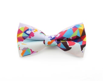 Geometric World Map Bowtie - Abstract World in Colour | Rainbow Atlas | Earth Bowtie | Men's Bowties | Geography | Globe Bowtie |