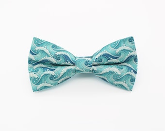 Ocean Waves Bowtie - Blue Japanese Wave Design Bowtie | Men's Bowtie | Elegant Sea Bowtie | Beach Wedding Bowtie