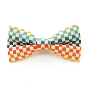 Rainbow Checkerboard Patterned Bowtie & Cufflinks - Checked Pattern | Blue, Red, Orange and Yellow Bowtie | Wedding Bowtie | Colourful |